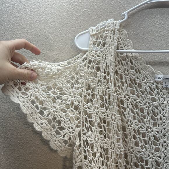 RoomMates Vest SZ XL Beige Tan Boho Festival Sheer Kimono Duster Cover Up Fairy - Picture 2 of 4